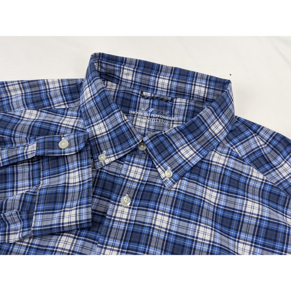 Vineyard Vines OTG On The Go Performance Mens XL Shirt Long Sleeve Blue Plaid